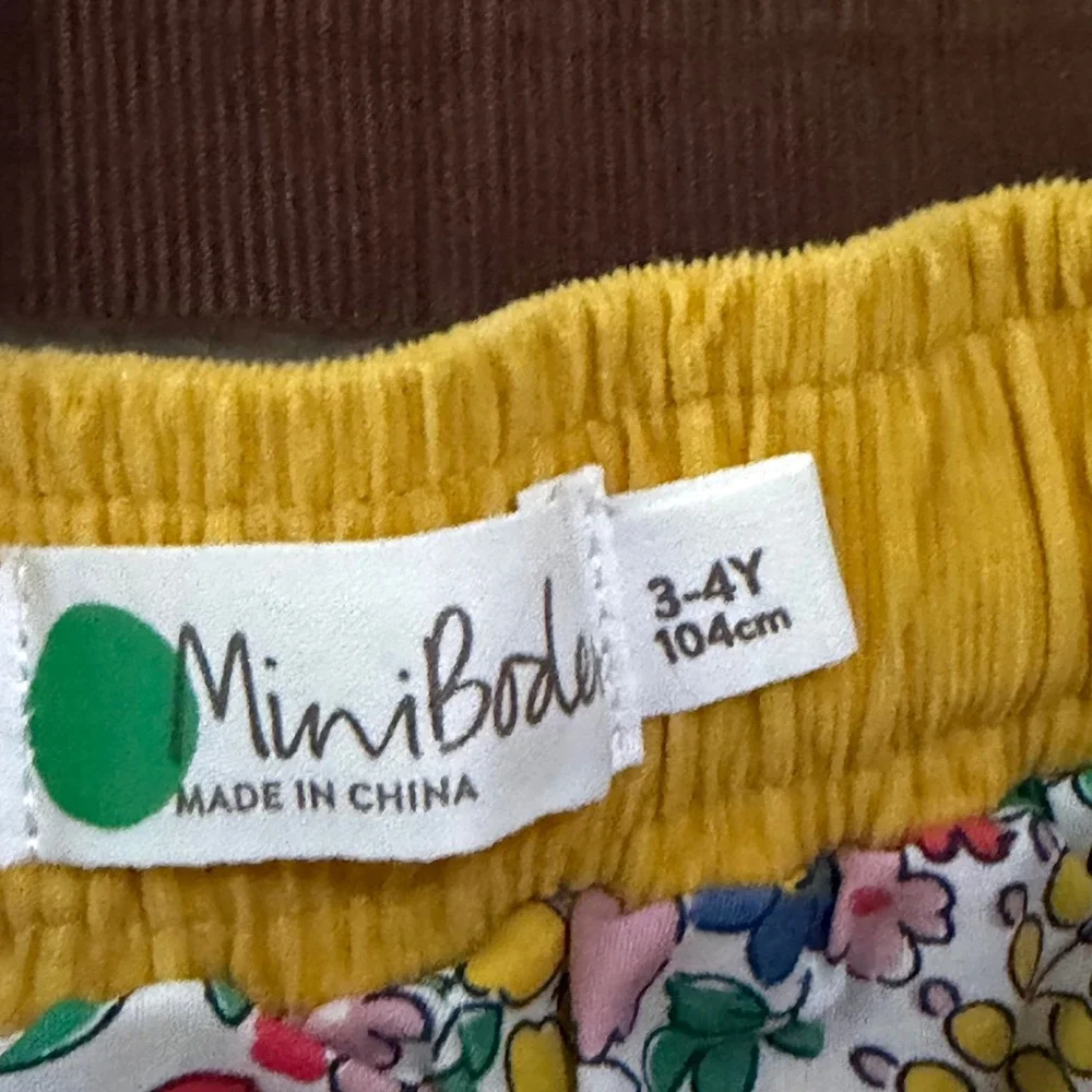Mini Boden Girls Corduroy Skirt Bundle Mustard Yellow Brown Floral Lined 3-4Y